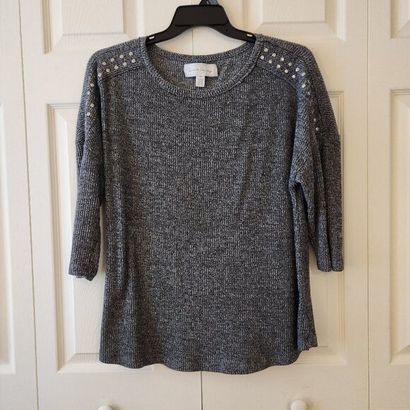 French Laundry Womens Gray Knit Top w Studded Shoulders 3/4 Sleeve Size 1X - Picture 1 of 7